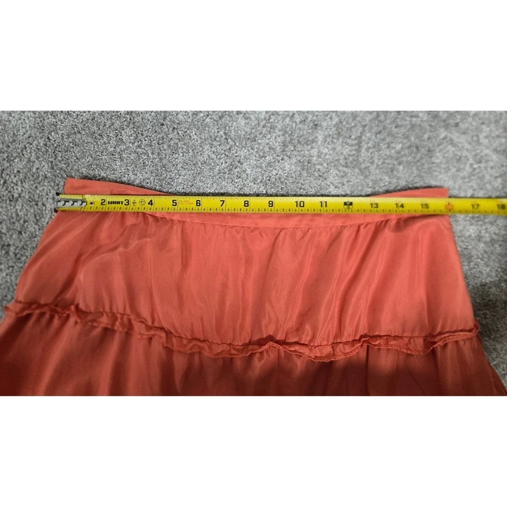 City DKNY Silk Tiered Midi‎ Skirt Coral Orange Ruffle Boho Women's Sz 10 VINTAGE